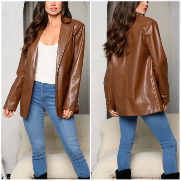 HYFVE Jackets & Blazers - HYFVE Tan Faux Leather Blazer